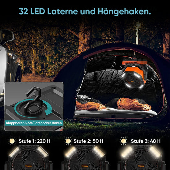 SAKER® Wiederaufladbarer Campingventilator