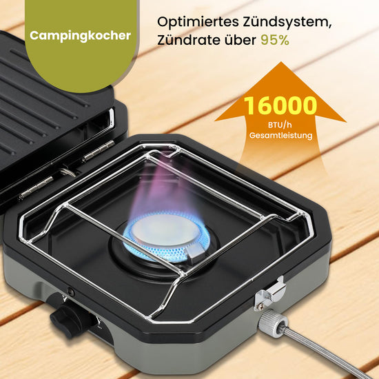 Saker Propangas-Campingkocher mit 2 Brennern und Grill