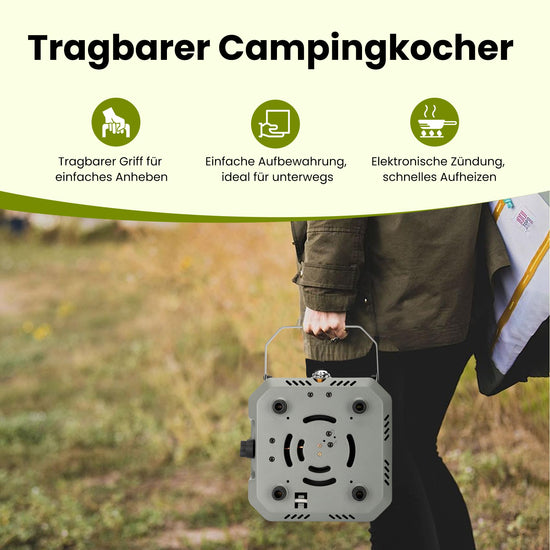 Saker Propangas-Campingkocher mit 2 Brennern und Grill