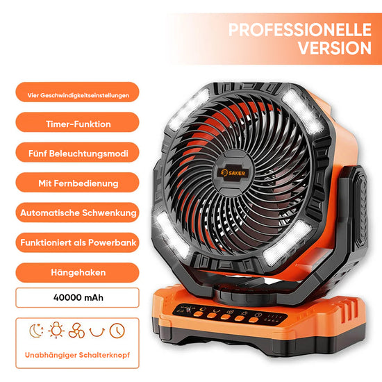 SAKER® Wiederaufladbarer Campingventilator