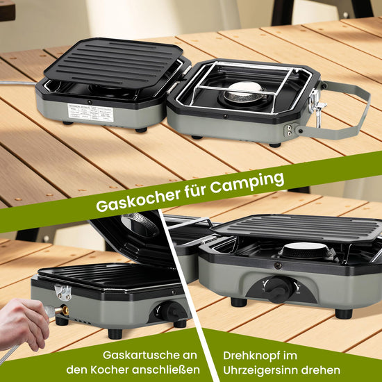 Saker Propangas-Campingkocher mit 2 Brennern und Grill