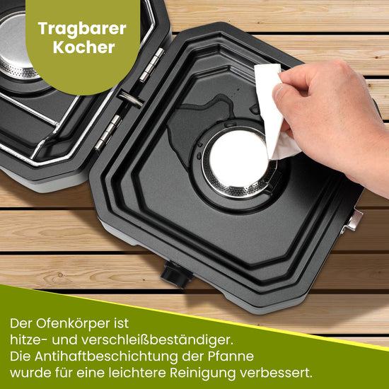 Saker Propangas-Campingkocher mit 2 Brennern und Grill