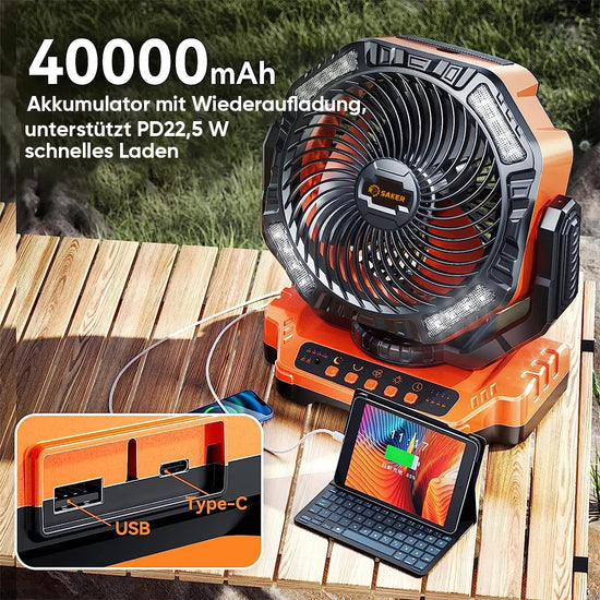 SAKER® Wiederaufladbarer Campingventilator