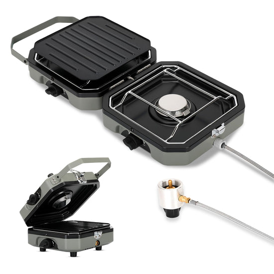 Saker Propangas-Campingkocher mit 2 Brennern und Grill