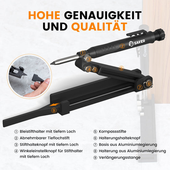 Saker Multifunktionales Anreißwerkzeug DIY Anreißlehre mit Tieflochstift