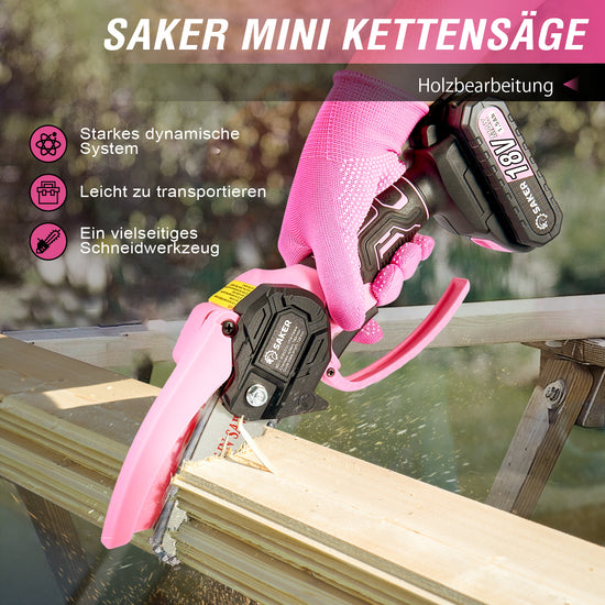 Saker 4 Zoll Rosa Einhand Kettensäge Akku für das Schneiden von Brennholz