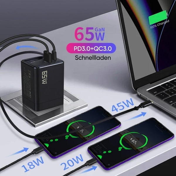 Sakerplus® 65 W GaN 3-in-1 einziehbares Schnellladegerät