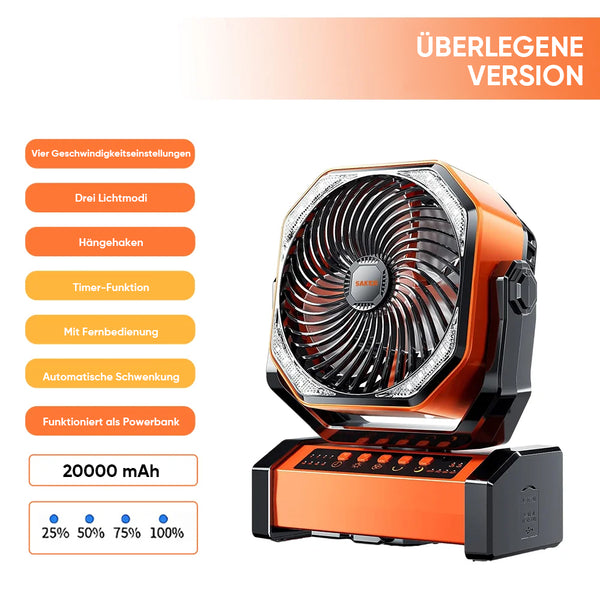 SAKER® Wiederaufladbarer Campingventilator