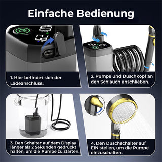 Tragbare, wiederaufladbare Camping-Duschpumpe