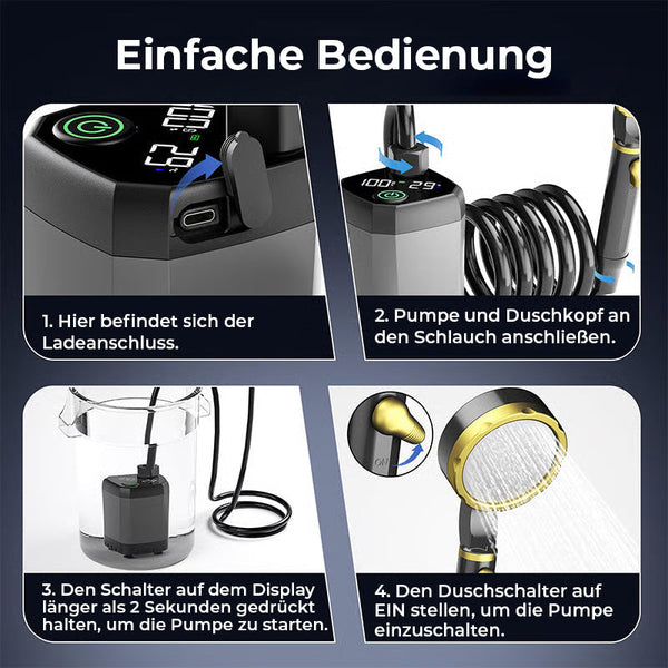 Tragbare, wiederaufladbare Camping-Duschpumpe