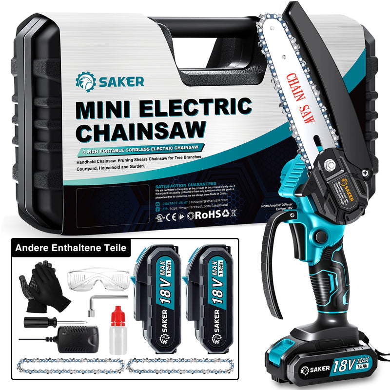 Saker 6 Zoll 18V Mini Kettensäge Akku Einhand Elektrokettensäge