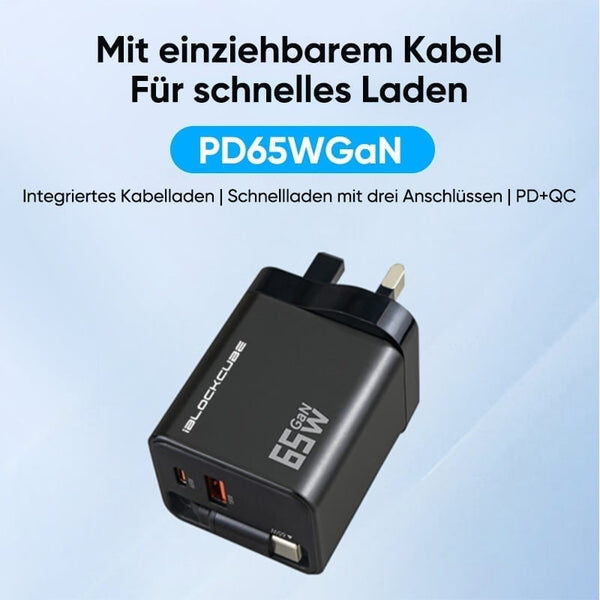 Sakerplus® 65 W GaN 3-in-1 einziehbares Schnellladegerät