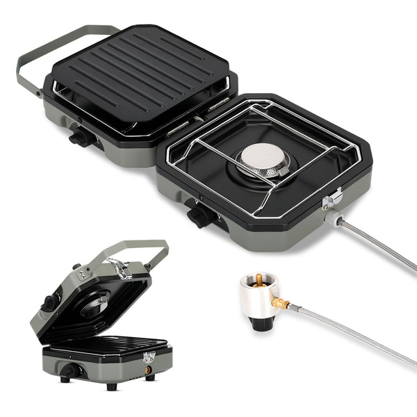 Saker Propangas-Campingkocher mit 2 Brennern und Grill
