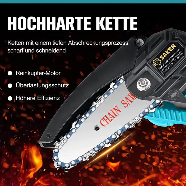 Saker 4 Zoll Mini Kettensäge Mit Akku verfügt über eine hochwertige Führungskette.
